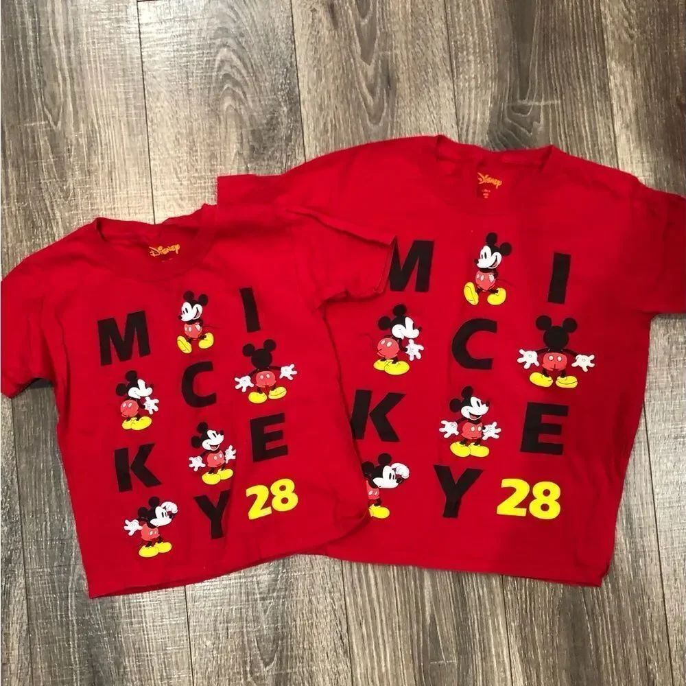 Disney Matching Kids Tee Size 4-5 and 8 Red Mickey Mouse Graphic Tee 2 pcs
